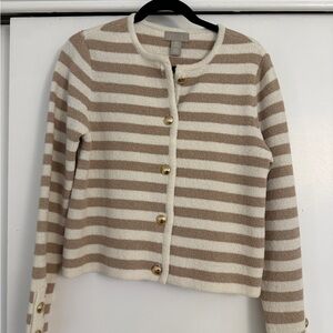 H&M Cream & Tan Striped Button-Front Cardigan